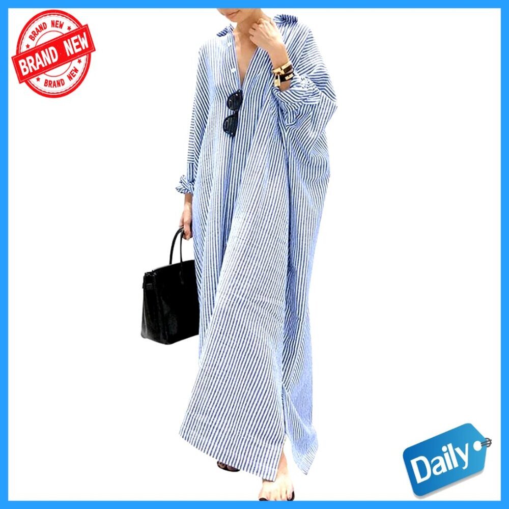 Long Sleeve Button Down Maxi Shirt Dress Loose Fit Boho Casual Elegant